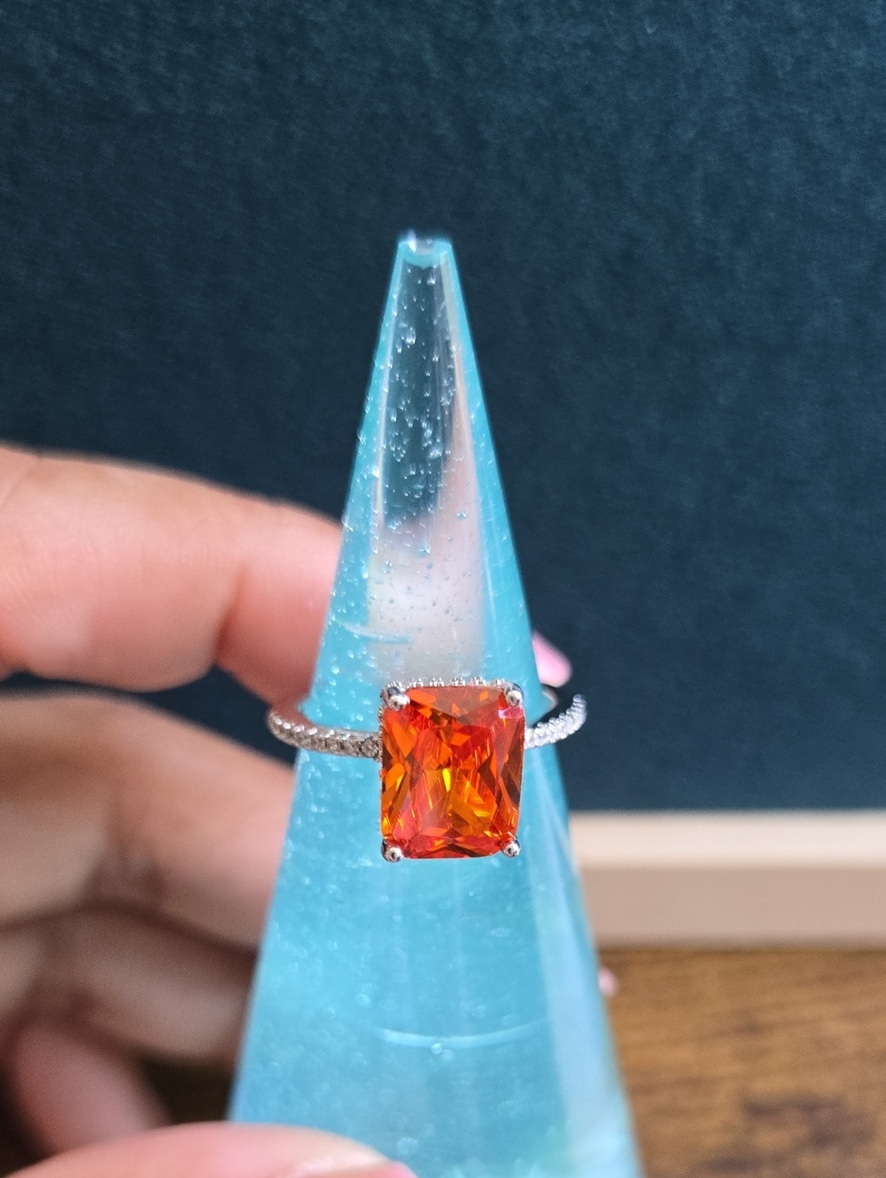 Sterling Silver Ring with Vibrant Orange Cushion-Cut Gemstone